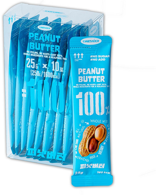 원믹스 100% 땅콩버터 무가당 설탕 무첨가 피넛버터 스틱 개별포장 짜먹는, 10개, 25g