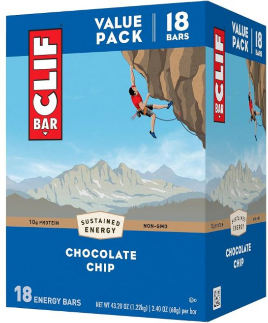 Clif Bar 에너지바 클리프 바 초콜릿 칩 귀리로 만들어짐 10g 단백질 비GMO 식물성 에너지 2.4온스 18개입 1팩, 1개