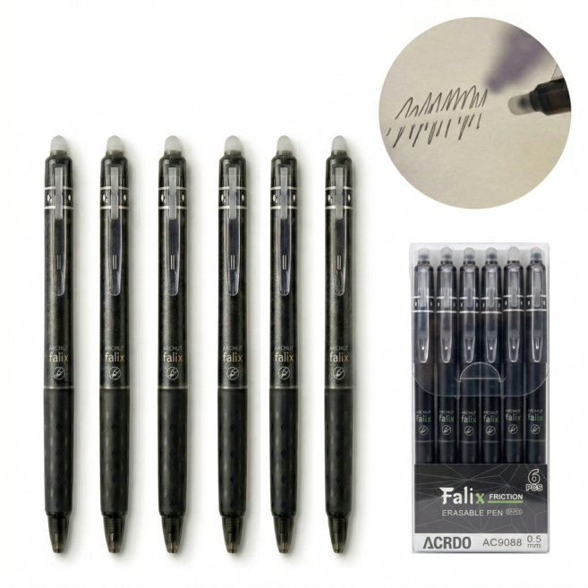 노이리 지워지는 볼펜 0.5mm, 6개, 블랙