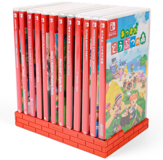 이이네 게임 카드 케이스 수납 스탠드 클래식 브릭 설계 닌텐도 스위치 타이틀 보관함 12장 카드 수납 거치대 닌테도 스위치 호환, L988, 1개, 빈티지 레드