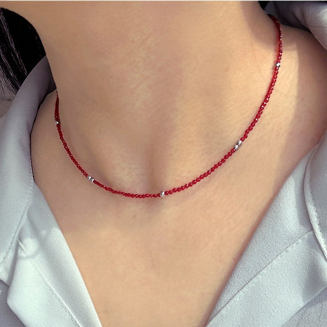 크리스탈 스피넬 원석 초커 비즈 목걸이