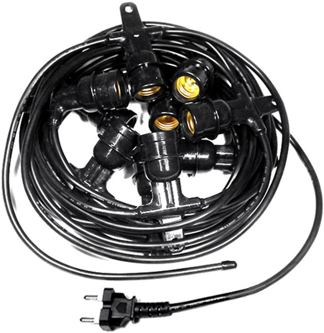 스트링월드 전등선 10M 10분기 10소켓 스트링라이트 야외조명 오징어등 파티라이트, 검정