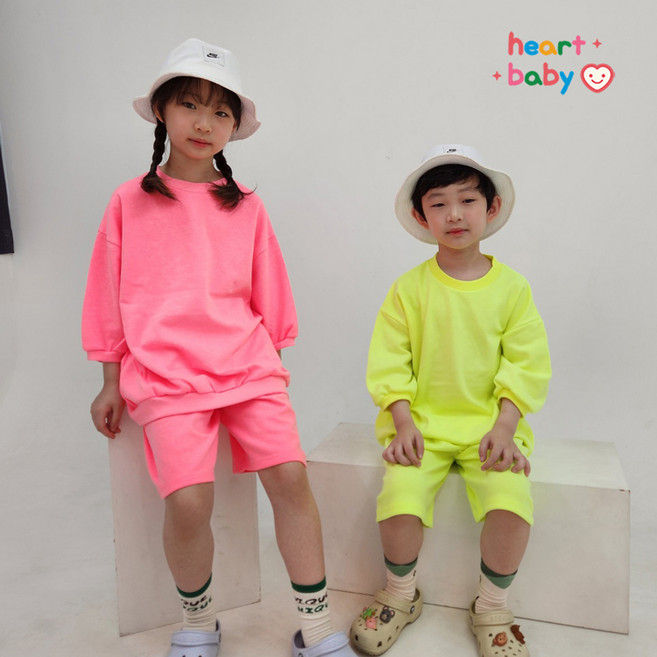 하트베이비 여름 아동용 형광 크레용 반팔 상하복