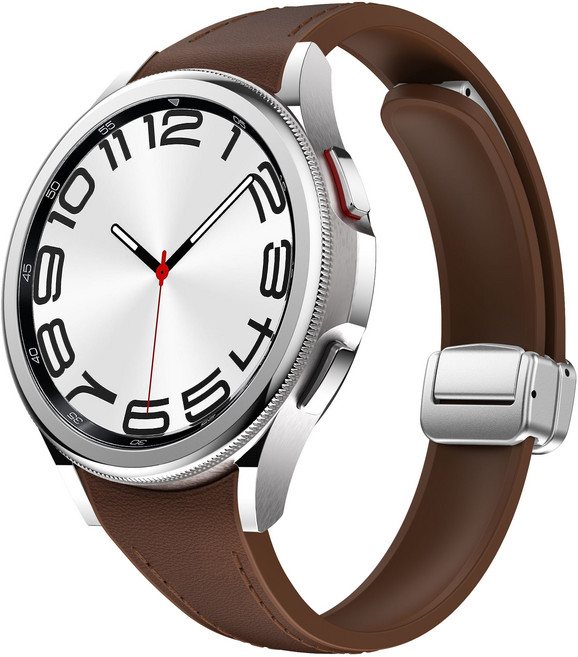 갤럭시워치 호환 슬림 날개형 하이브리드 레더 실리콘 가죽 스트랩 20mm, 갈색