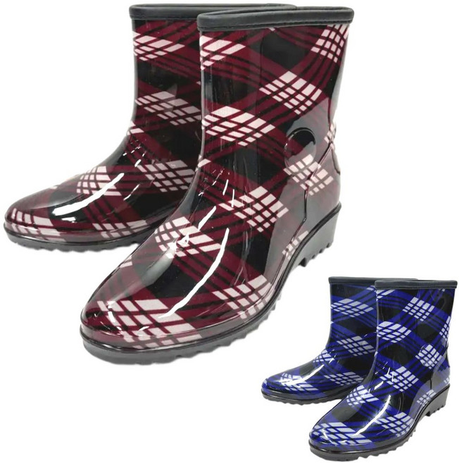금해 국산 투명 체크 여자 반장화 여성패션장화 레인부츠 고무 주방장화 농사장화