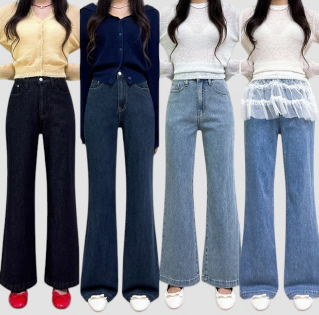 제이엠스타일 [숏 기본 롱/S~2XL] 핏예술~편안한 착용감~ 봄신상 여성 스판 와이드 부츠컷 청바지 세미 와이드팬츠 여자 빅사이즈 나팔바지 키작녀 키큰녀 가을 사계절