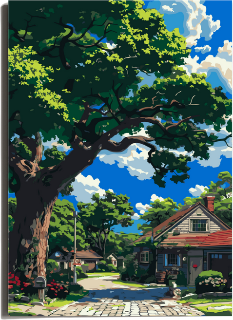 원그리드 DIY 명화그리기 세트 캔버스 유화 그림그리기, 푸른 나무 아래, 1개