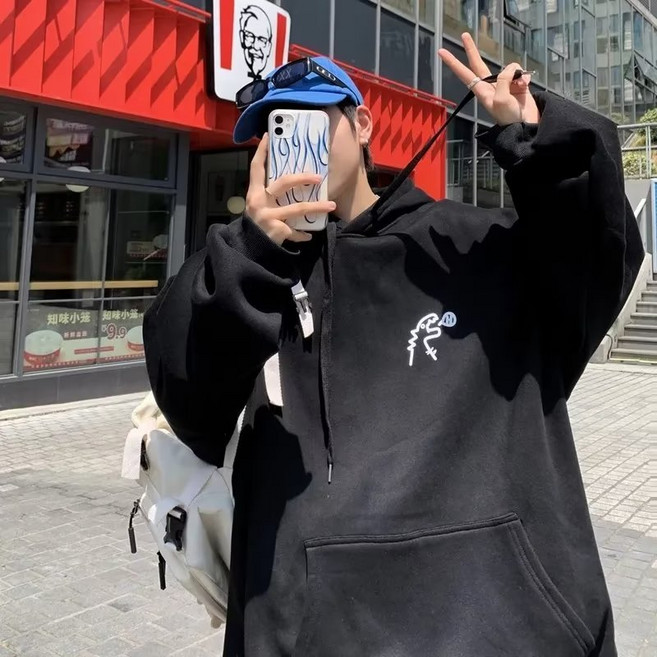 【癮品流行-YP】刷毛連帽大學T 恐龍印花寬鬆長袖上衣 冬季保暖情侶裝