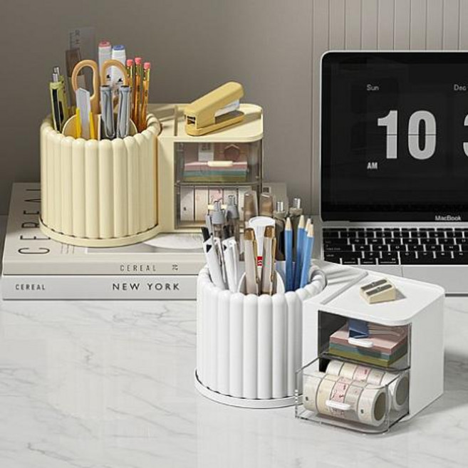 360도 회전형 화장품 화장대 메이크업 서랍 수납함, 1개, 화이트