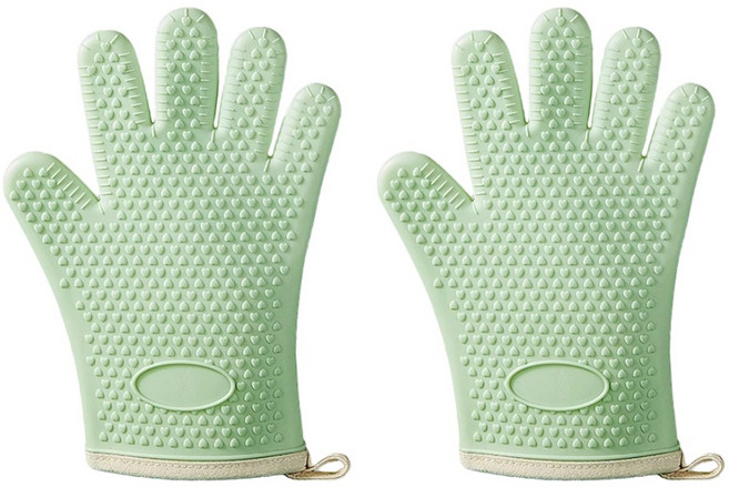 도톰한 실리콘 오븐 장갑 세트 (재사용) 고온 도톰한 방수 미끄럼 방지 주방 전자레인지 오븐 업소용 베이킹 전용, 1세트, 민트 2p