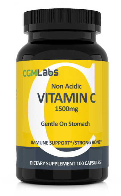 CGM Labs 속이 쓰리지 않은 저산성 (중성) 비타민 C 1500 mg 100 캡슐, 1박스