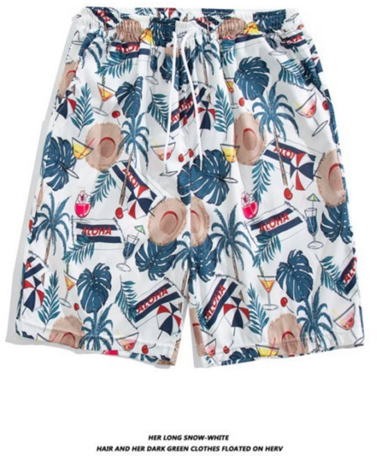 夏季海邊度假碎花寬鬆沙灘短褲, K103,m