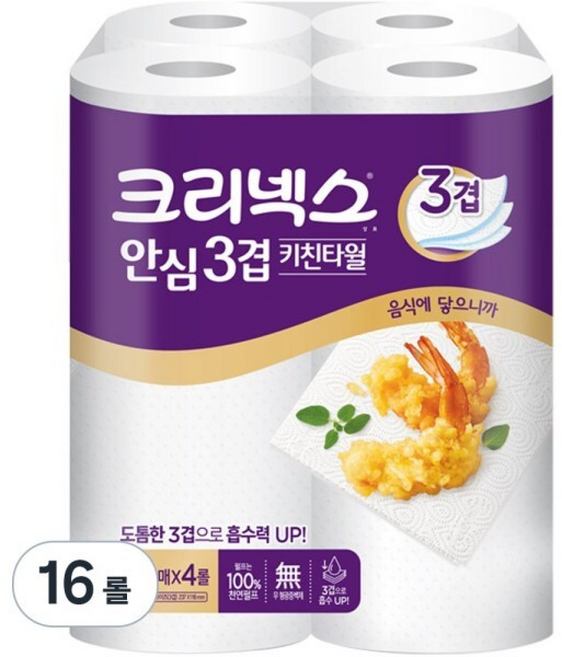 크리넥스 프리미엄 안심 3겹 천연펄프 키친타올 489164, 1개, 16매