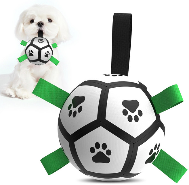 Qdan 강아지장난감 강아지공 개 축구공 끈 달린 펌프 포함, 1개, 흰색