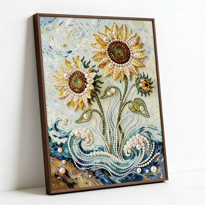 서은이네 해바라기 5D 진주 보석십자수 캔버스 액자형 DIY 인테리어 40x50cm, 1세트, Z2액자형(액자 포함)
