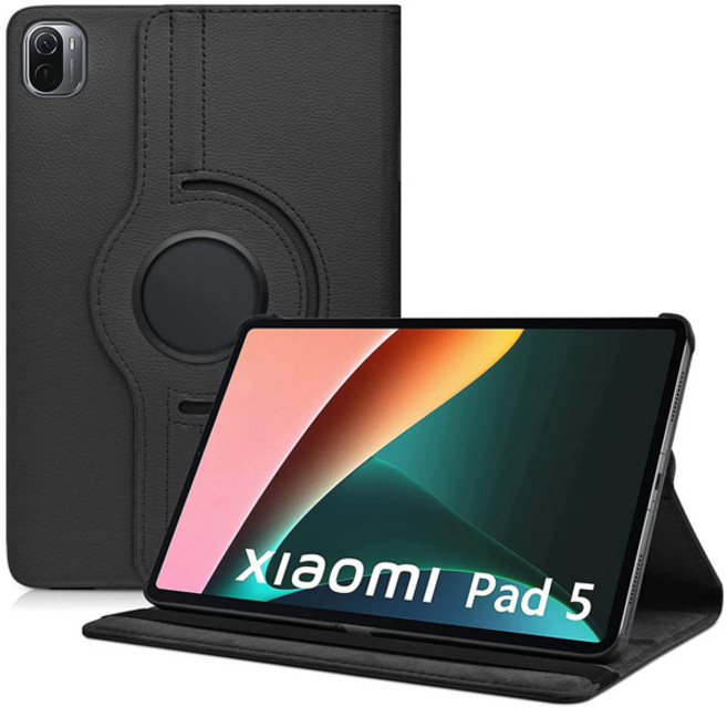 Xiaomi Pad 5/Mi Pad 5 Pro 11 태블릿 2021용 케이스 수면/깨우기 기능 및 360 회전 스탠드 케이스가 포함된 가죽 보호 케이스, 없음, [00] Black