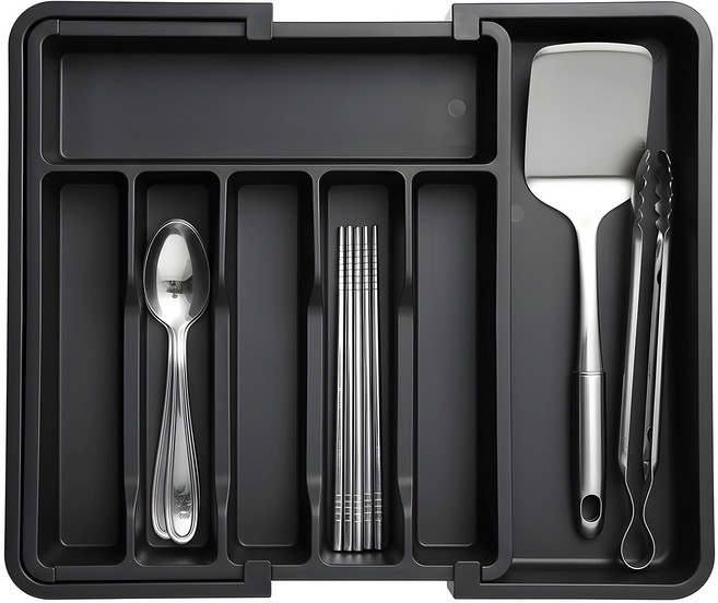 싱크대서랍정리 커트러리정리함 길이조절 서랍수저정리함 수저분리함, 1개, 모던블랙