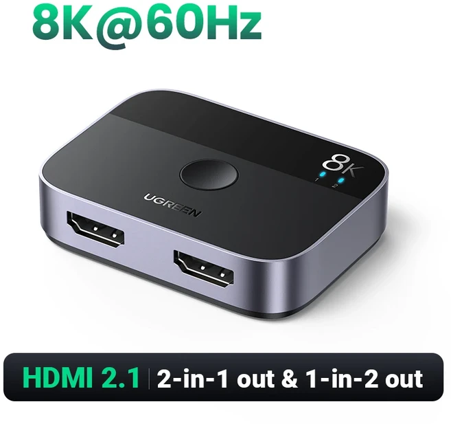 UGREEN HDMI 2.1 스플리터 스위치 8K 60Hz 4K120Hz 2 in 1 TV용 샤오미 Xbox 시리즈 X PS5 호환 모니터 스, 01 8K HDMI 2.1, 01 8K HDMI 2.1