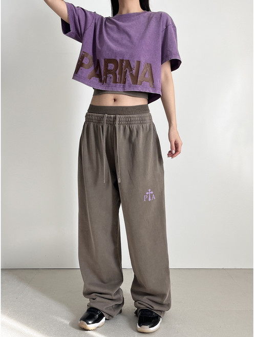 피그먼트크롭로고반팔티+새깅레이어드밴딩팬츠 트레이닝상하세트 단체복 무대복 공연의상 줌바댄스복 방송에어로빅복 다이어트댄스복