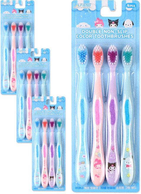 릴팡 산리오 더블 논슬립 컬러 칫솔 4pcs 주니어용 4~13세, 4개, 4개입