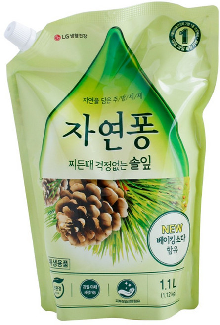 자연퐁 찌든때 걱정없는 솔잎 주방세제 파우치형, 1.1L, 5개