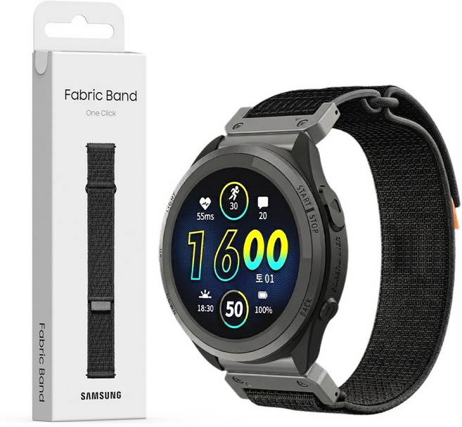 삼성 패브릭 가민 워치 퀵핏 스트랩 스포츠 루프 벨크로 밴드 ( 스트랩 + 퀵핏 어댑터 세트 ), 1세트, 블랙 S/M