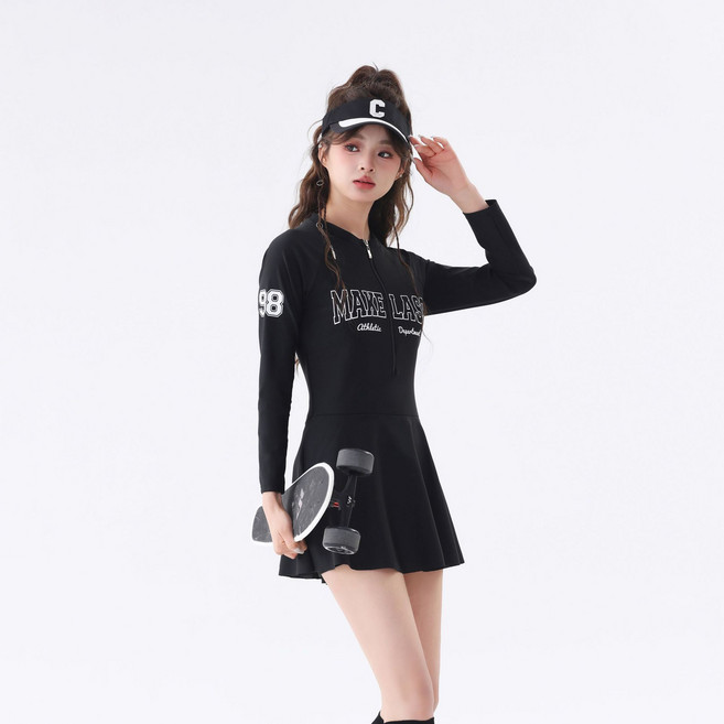 高級感速幹泳衣女保守專業運動長袖防曬分體泳裝滌啞海邊樂圓