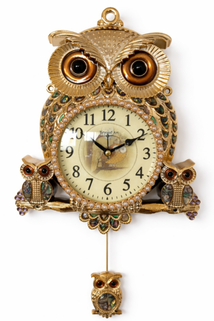 비욘드아트 부엉이벽시계 무소음 거실 카페 인테리어 집들이선물 자개, 골드