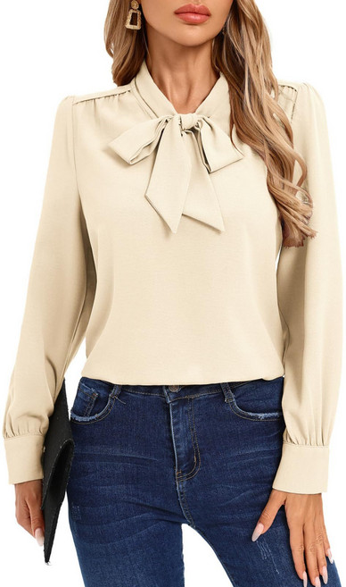 【法式蝴蝶結】長袖襯衫 女式襯衫 百搭襯衫 通勤襯衫 雪紡襯衫 套頭襯衫 繫帶設計 舒適親膚 歐美外貿新款 春夏秋三季穿搭