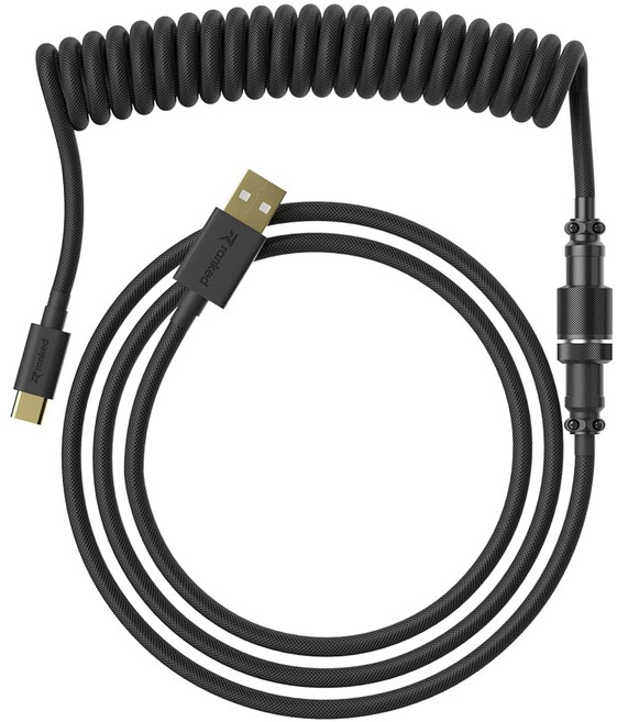 랭크 코일 키보드 케이블 수작업으로 제작된 이중 소매 땋은 USB 타입 C to A 맞춤형 기계식 게이밍 키보드용 5핀 에비에이터 커넥터 고속 충전 20W 지원블랙, Coiled, Black