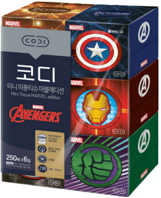 코디 미니 미용티슈 마블에디션 250매, 6개입, 1개