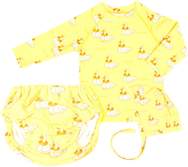 베이비앙 튜브오리 아기 유아 수영복 래쉬가드 세트(모자/상의/하의 수영장 기저귀포함)