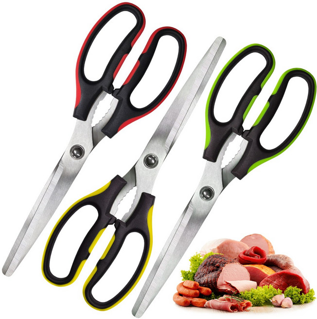 [1+1+1] 다용도 양손가위 절삭력 좋은 스텐가위 주방용 캠핑용 멀티용 생선 고기등 다양한 사용 업소 식당사용 추천, 3개, 혼합색상