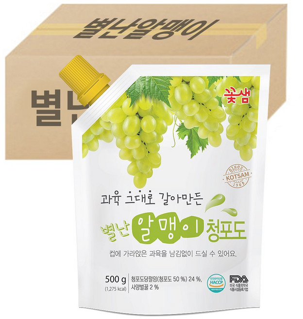 꽃샘 별난알맹이청포도주스, 500g, 8개