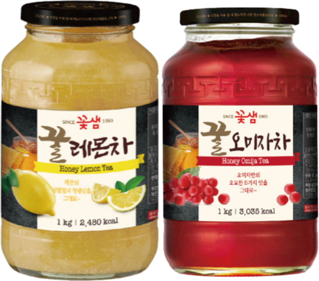 꽃샘 꿀차병 꿀오미자차 1kg+ 꿀레몬차 1kg
