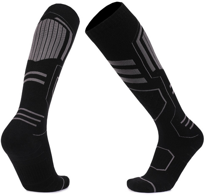 野峰戶外 美麗諾羊毛襪 滑雪登山高筒運動襪 禦寒加厚緩震耐磨, 1個, 黑 L