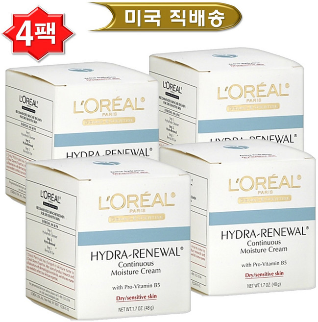 LOreal Paris 로레알 하이드라 리뉴얼 모이스춰 수분 크림 (48g) 4팩 Hydra-Renewal, 48g, 4개