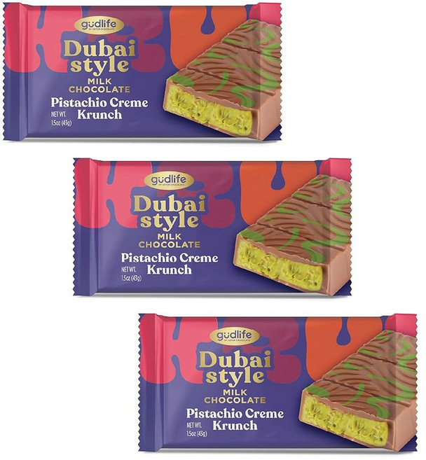 구드라이프의 두바이 초콜릿 바 버라이어티 팩 고메 선물 민트 쿠키 & 크림 피스타치오, 피스타치오 크렘 크런치, 43g, 1