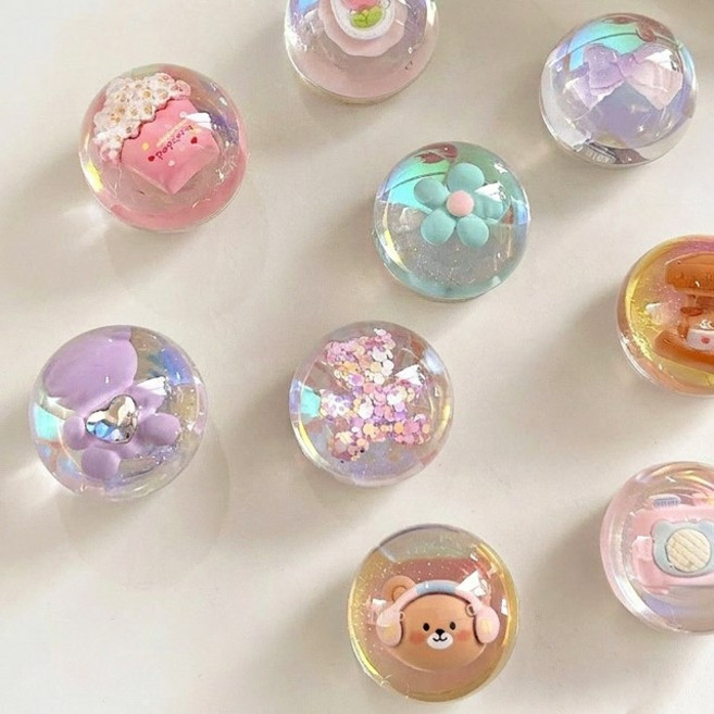 쁘띠마켓 반구 곰돌이 베어 리본 플라워 큐빅 홀로그램 오로라 원형 유리 구슬 에폭시 레진 투명 스마트톡 핑거톡 핸드폰 휴대폰 스마트폰 거치대, 1개, 하트 베어