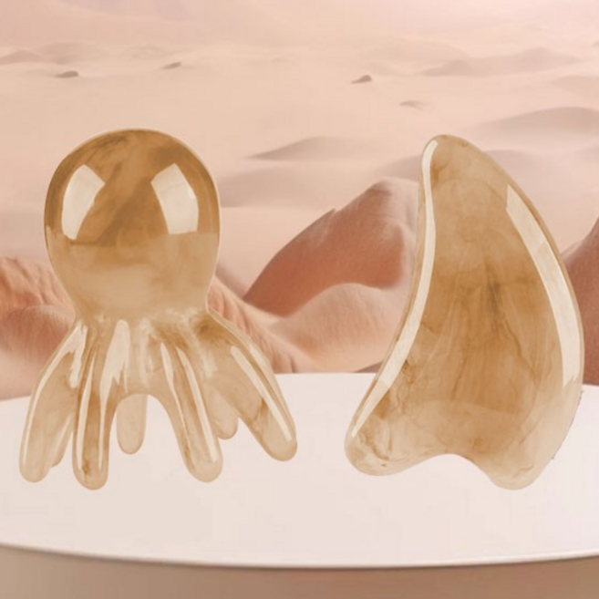 조아홈 문어 괄사 마사지 세트 얼굴 하트 두피 마사지 1세트, 호박색, 2개