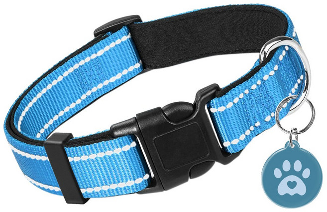 포덕트 안전한 3in1 강아지 목줄 스마트 인식표 이름표, 1세트, 블루