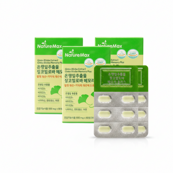 네이처맥스의 은행잎추출물 징코빌로바 메모리 플러스 3통 6개월분(180정) 기억력개선 혈액순환 혈행개선, 180정, 3박스