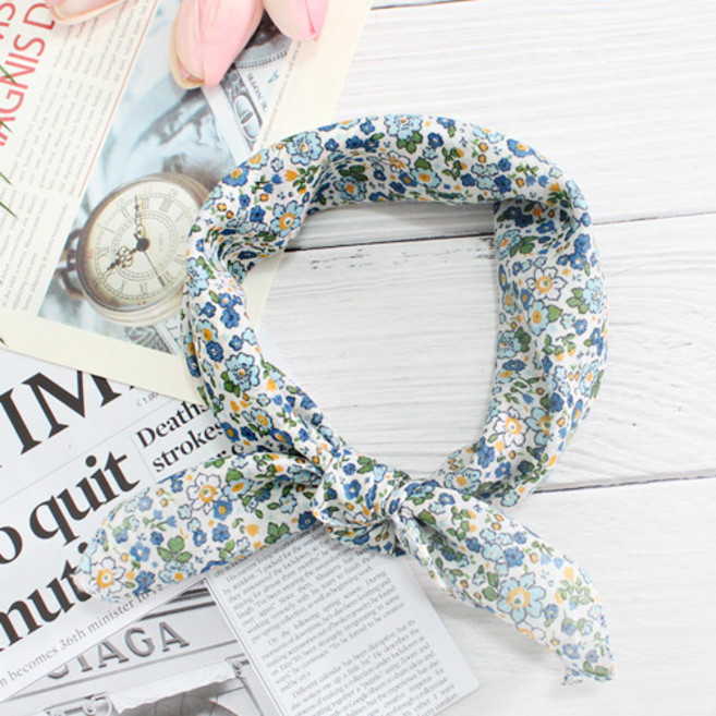 렌느 여성손수건 아사 가제 면 쁘띠 목손수건 플라워 꽃무늬 미니 쁘띠 스카프 선물