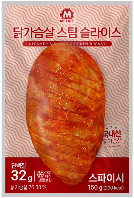 미트리 닭가슴살 스팀 슬라이스 스파이시, 150g, 32개
