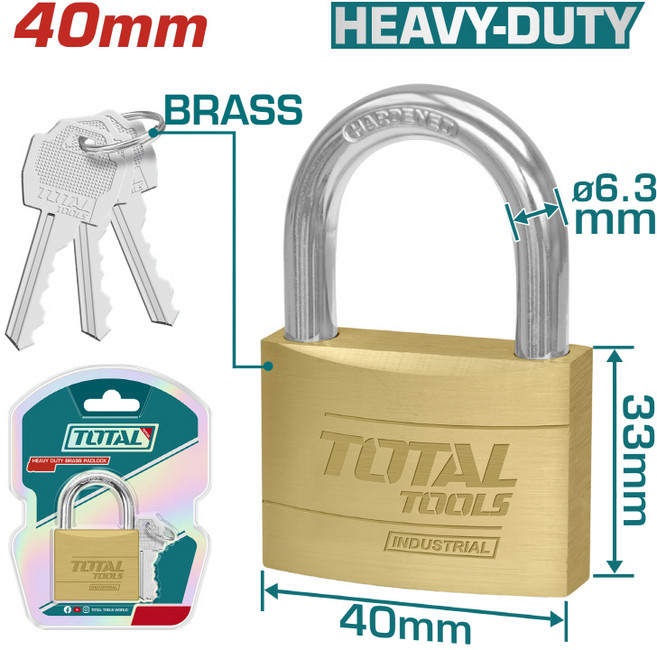 토탈 황동 자물쇠 열쇠 40mm 세트 TLK32402, 1개, 단일옵션