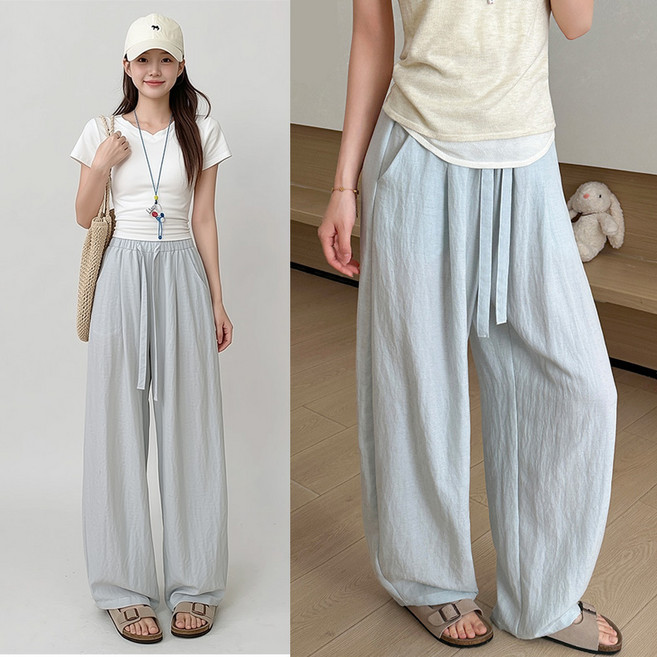 스토리원 여성 텐셀 린넨 밴딩 와이드 팬츠 WM-SSBT070