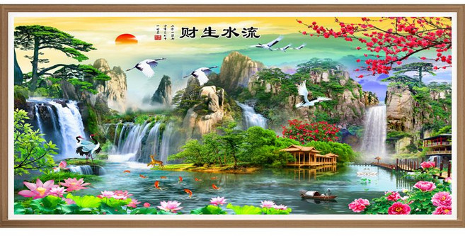 들어오는 거대한 일출 폭포 대형 보석십자수 보석 공예 비즈 아트 재료 도구, 180×90, 1개