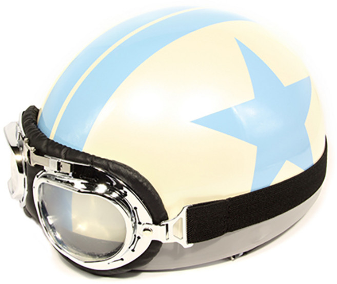 한미 빈티지 킥보드 오토바이 반모 헬멧, 블루별화이트