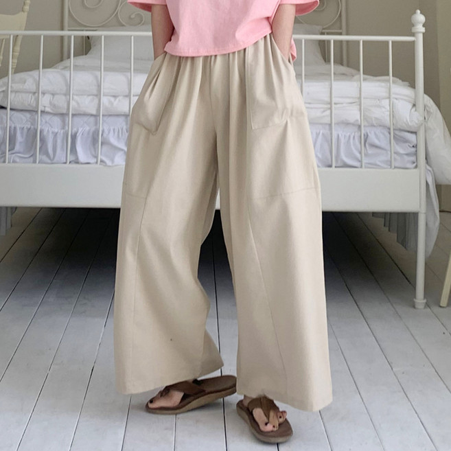 애플망고옷장 빅사이즈 1428 와이드 여성 통바지 오버핏 밴딩 치마팬츠