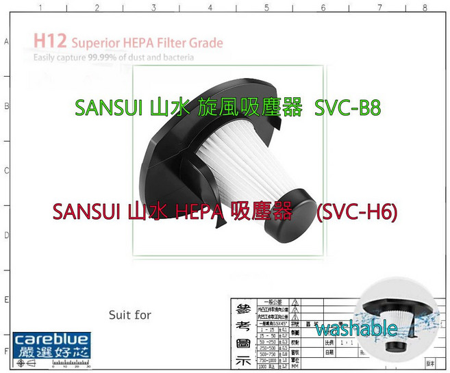 SANSUI 山水 HEPA 濾網 手持直立兩用吸塵器 SVC-H6, i7灰色 送小孔邊刷1+螺絲1